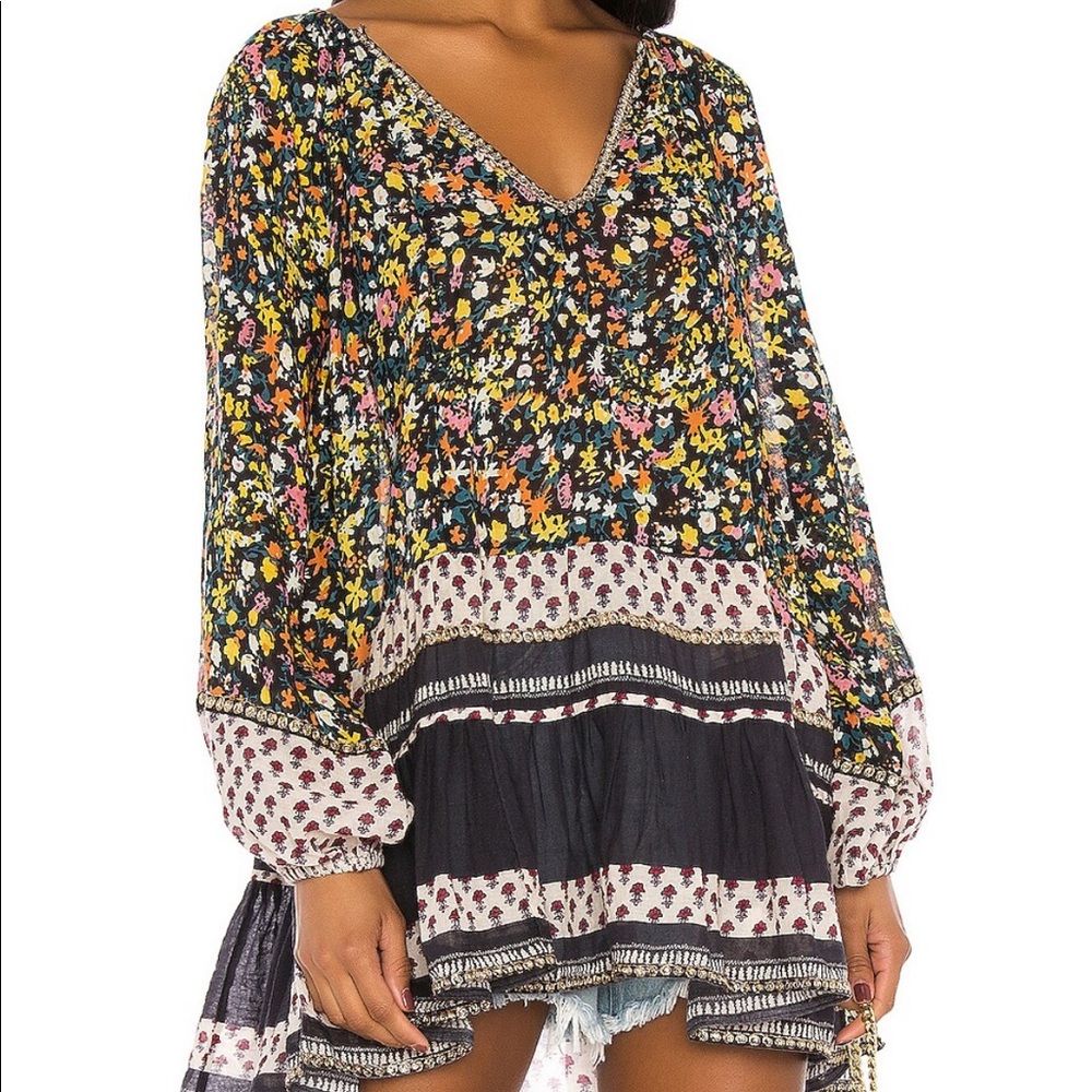 Free People Gardenia Tunic Mini Dress in Black and Yellow